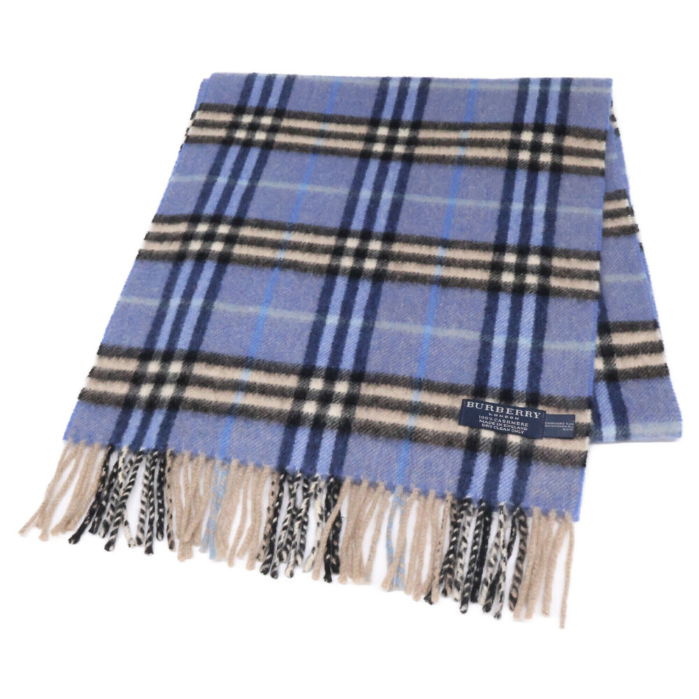 BURBERRY Vintage Check Cashmere Stole/Scarf, Blue, Women's